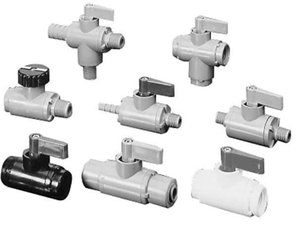 Specialty Mfr - 1/8" Pipe, Nylon Standard Ball Valve - Inline - Two Way Flow, MNPT x MNPT Ends, Wedge Handle, 125 WOG - All Tool & Supply