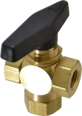 Specialty Mfr - 1/4" Pipe, Brass Standard Ball Valve - Three Way, FNPT x FNPT x FNPT Ends, Wedge Handle, 400 WOG - All Tool & Supply