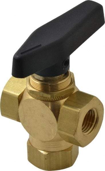 Specialty Mfr - 1/4" Pipe, Brass Standard Ball Valve - Three Way, FNPT x FNPT x FNPT Ends, Wedge Handle, 400 WOG - All Tool & Supply