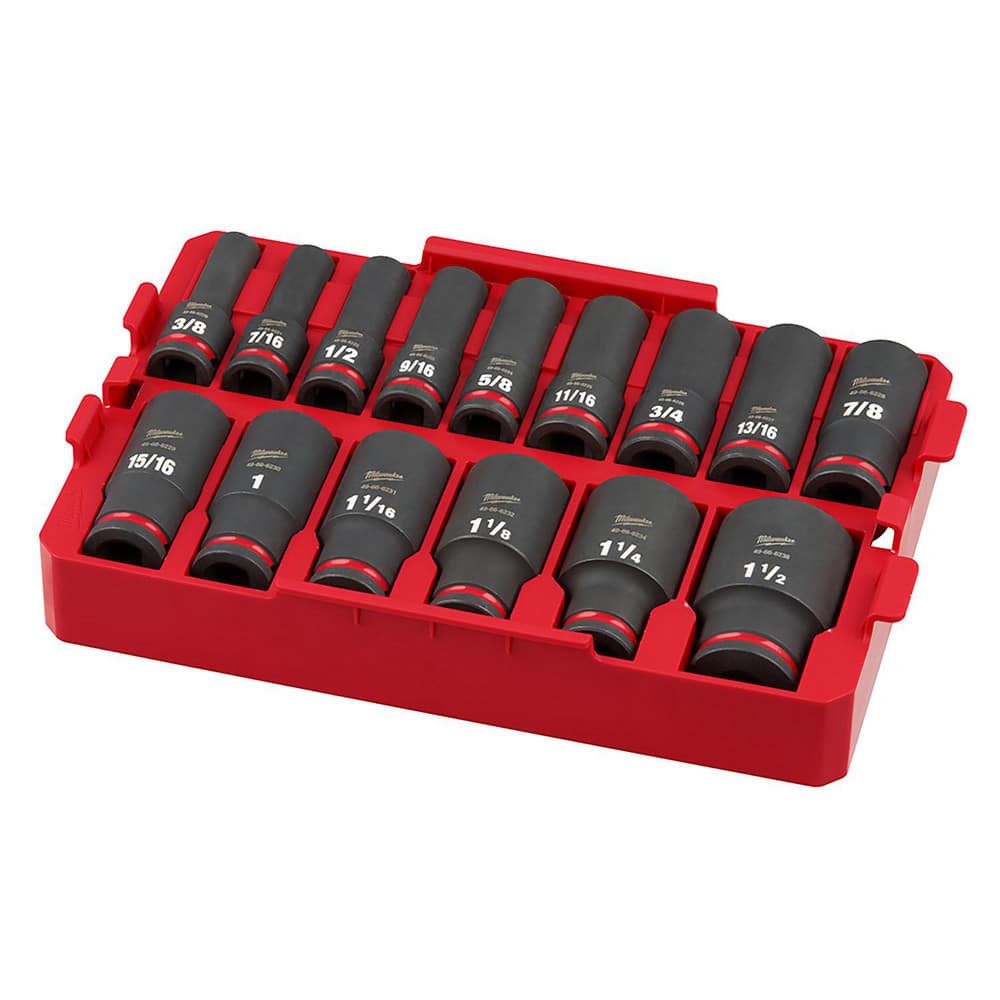 Impact Socket Set: 15 Pc, 1/2″ Drive 6 Point, Black Finish