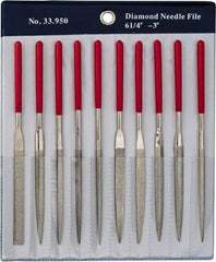 Grobet - 10 Piece Diamond Pattern File Set - 6-1/4" Long, Medium Coarseness, Set Includes Flat, Round, Square, Three Square - All Tool & Supply