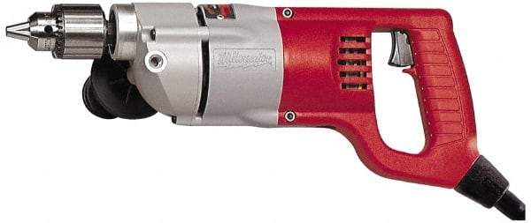 Milwaukee Tool - 1/2" Keyed Chuck, 500 RPM, D-Handle Electric Drill - 7 Amps, 120 Volts, Reversible, Includes Chuck Key with Holder & Side Handle - All Tool & Supply