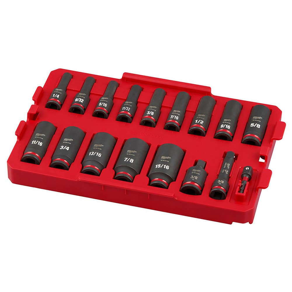 Impact Socket Set: 17 Pc, 3/8″ Drive 6 Point, Black Finish