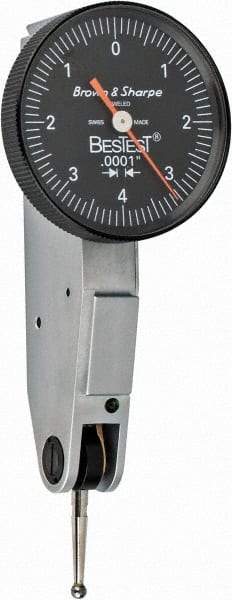 TESA Brown & Sharpe - 0.008 Inch Range, 0.0001 Inch Dial Graduation, Horizontal Dial Test Indicator - 1 Inch Black Dial, 0-4-0 Dial Reading - All Tool & Supply