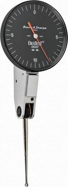 TESA Brown & Sharpe - 0.02 Inch Range, 0.0005 Inch Dial Graduation, Horizontal Dial Test Indicator - 1-1/2 Inch Black Dial, 0-10-0 Dial Reading - All Tool & Supply