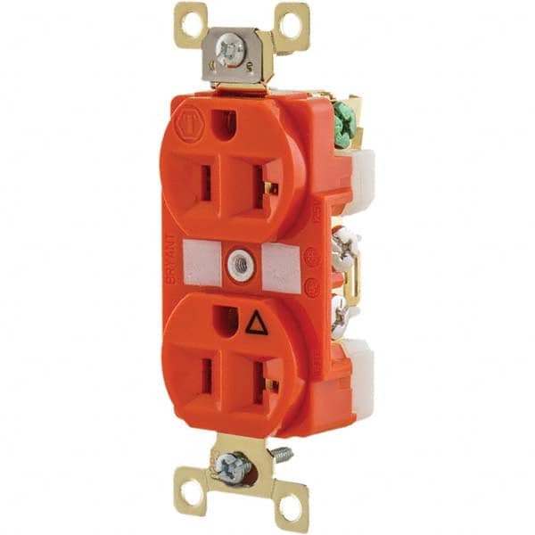 Bryant Electric - Straight Blade Receptacles; Receptacle Type: Duplex Receptacle ; Grade: Industrial ; Color: Orange ; NEMA Configuration: 5-20R ; Amperage: 20 ; Voltage: 125 V - Exact Industrial Supply