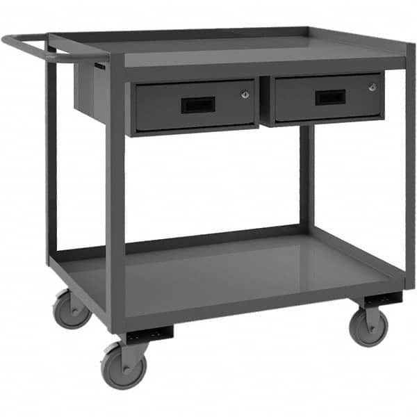 Heavy-Duty Service Utility Cart: Gray Gray, Polyurethane Casters, 2 Shelves