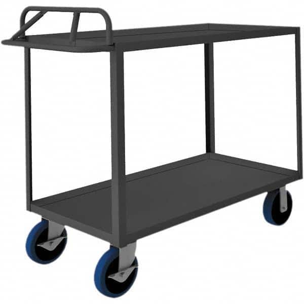 Service Utility Cart: Gray Gray, Polyurethane Casters, 2 Shelves