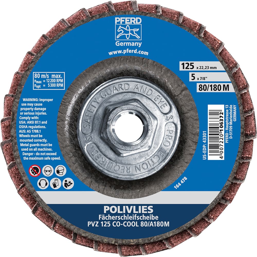 PFERD - Flap Discs; Abrasive Type: Coated & Non-Woven Combo ; Flap Disc Type: Compact ; Disc Diameter (Inch): 5 ; Abrasive Material: Ceramic Oxide ; Grit: 80 ; Attaching System: Hub - Exact Industrial Supply