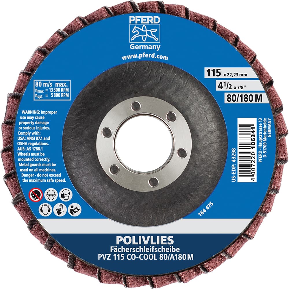 PFERD - Flap Discs; Abrasive Type: Coated ; Flap Disc Type: Compact ; Disc Diameter (Inch): 4-1/2 ; Abrasive Material: Ceramic Oxide ; Grit: 80 ; Attaching System: Arbor - Exact Industrial Supply