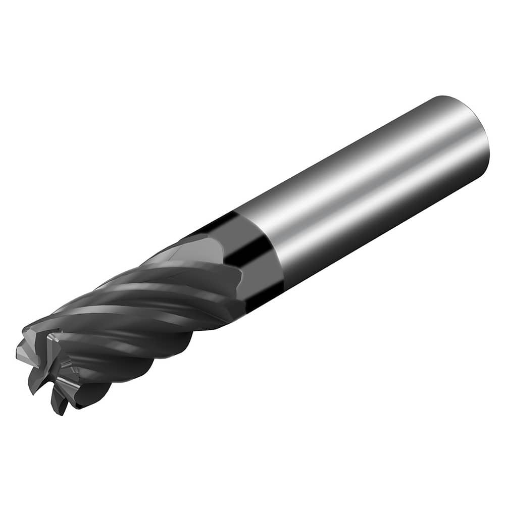 Corner Radius End Mill: 3/8″ Dia, 1/2″ LOC, 0.03″ Radius, 7 Flutes, Solid Carbide 2″ OAL, 3/8″ Shank Dia, 36.5 ° Helix, AlTiN Coated, Corner Radius End, Centercutting, Series CoroMill Dura