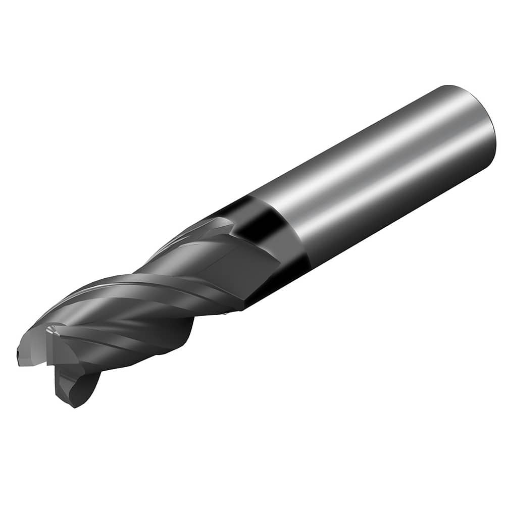 Square End Mill: 0.438'' Dia, 1'' LOC, 7/16'' Shank Dia, 2-3/4'' OAL, 3 Flutes, Solid Carbide Single End, AlTiN Finish, 38 ° Variable Helix, Centercutting, RH Cut, RH Flute, Series CoroMill Dura