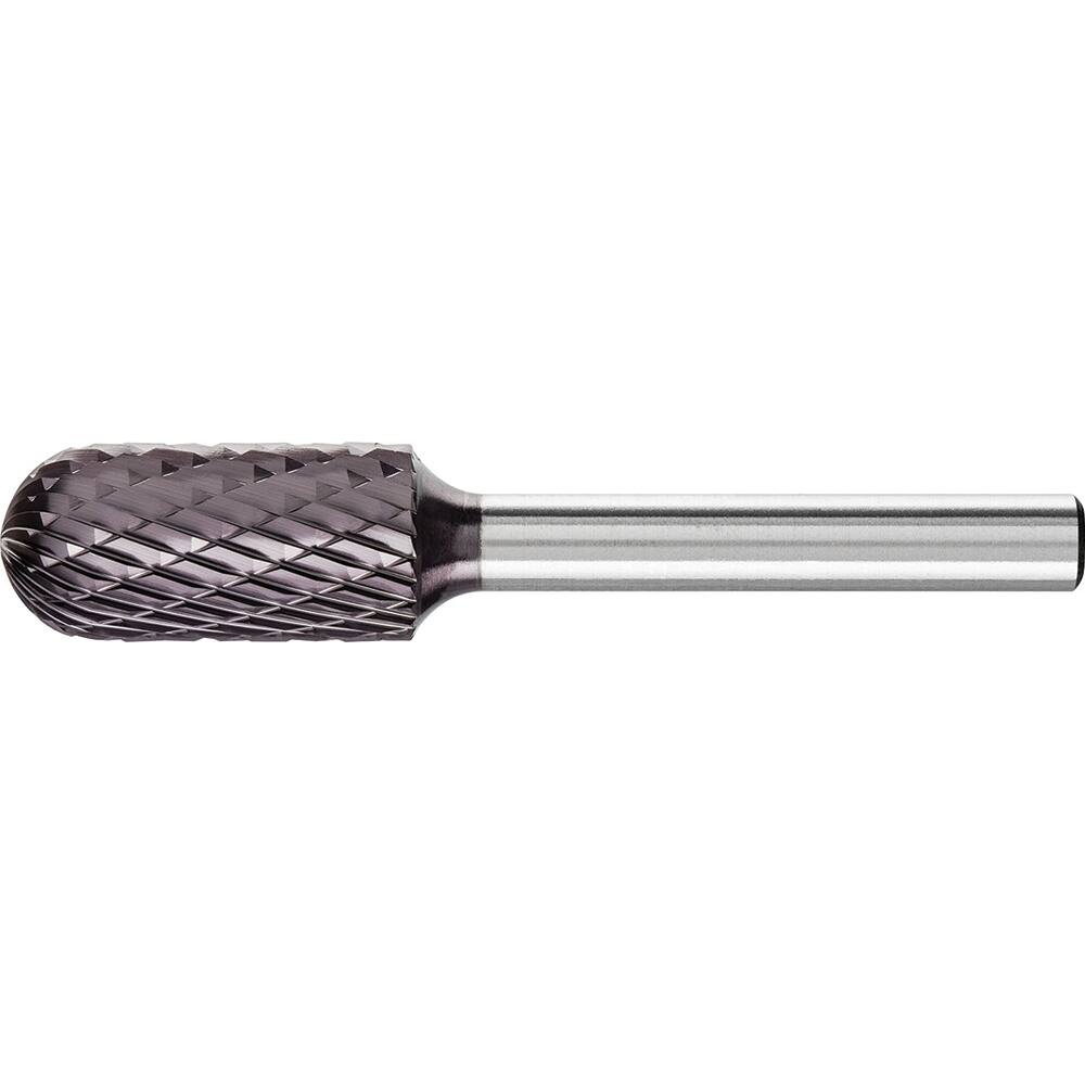 PFERD - SC-5L6, 1/2" Cut Diam, 1/4" Shank Diam, Carbide Double Cut Cylinder with Radius End Burr - Exact Industrial Supply