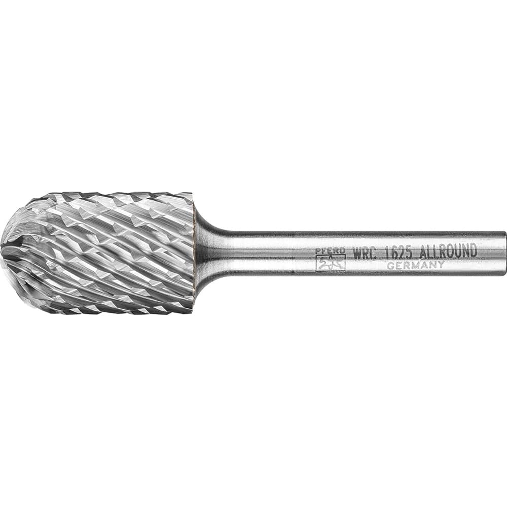 PFERD - SC-6, 5/8" Cut Diam, 1/4" Shank Diam, Carbide End Cut Diamond Pattern Cylinder with Radius End Burr - Exact Industrial Supply