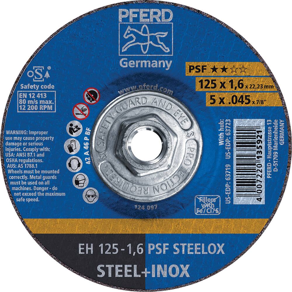 PFERD - Depressed-Center Wheels; Hole Thread Size: 5/8-11 ; Connector Type: Arbor ; Wheel Type Number: Type 27 ; Abrasive Material: Aluminum Oxide ; Maximum RPM: 12200.000 ; Grit: 46 - Exact Industrial Supply