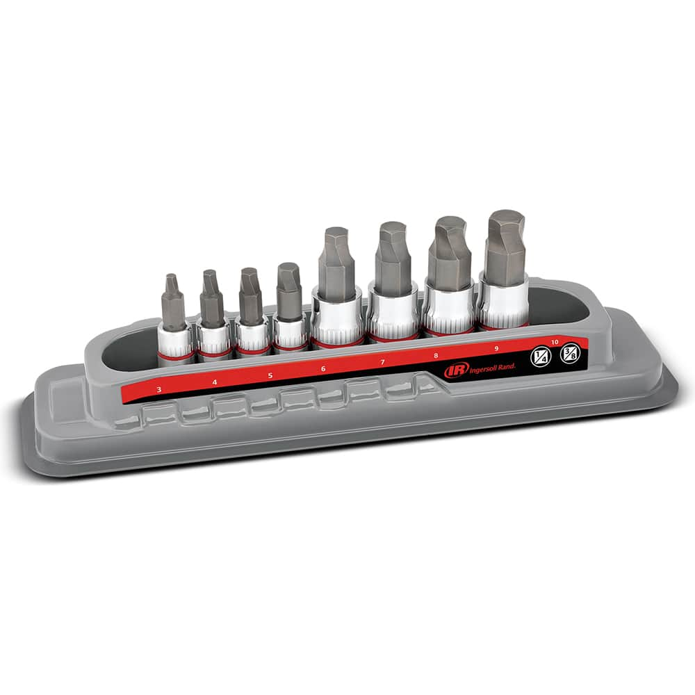 Ingersoll-Rand - Hex & Torx Bit Socket Sets; Type: Hex Bit Socket Set ; Drive Size: 1/4, 3/8 ; Minimum Set Hex Size (Metric): 3.0 ; Maximum Set Hex Size (Metric): 10 ; Measurement Type: SAE ; 1/4 Drive Sizes: 3, 4, 5, 6 - Exact Industrial Supply