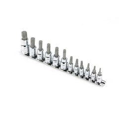 Powerbuilt - Hex & Torx Bit Socket Sets; Type: Star Bit Socket Set ; Drive Size: 1/4, 3/8, 1/2 ; Maximum Set Torx Size: T60 ; Measurement Type: SAE ; 1/4 Drive Sizes: T10, T15, T20, T25, T27, T30 ; 3/8 Drive Sizes: T40, T45, T50, T55 - Exact Industrial Supply