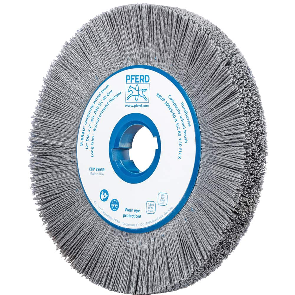 Wheel Brush: 12″ Wheel Dia, Crimped & Round Nylon & Silicon Carbide, 80 Grit, 1,800 RPM