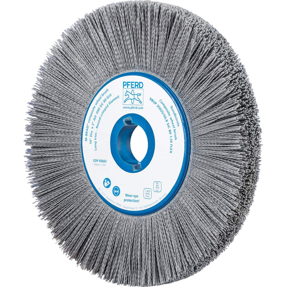 Wheel Brush: 14″ Wheel Dia, Crimped & Round Nylon & Silicon Carbide, 80 Grit, 1,800 RPM