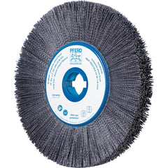 Wheel Brush: 14″ Wheel Dia, Crimped & Round Ceramic & Nylon, 80 Grit, 1,800 RPM