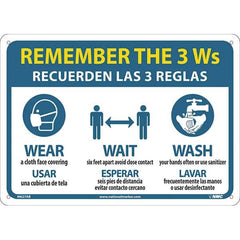 Sign: Rectangle & Square, ″Remember The 3 W'S Wear A Cloth Face Covering Wait Six Feet Apart Avoid Close Contact Wash Your Hands Often Or Use Sanitizer Recuerden Las 3 Reglas Usar Una Cubierta De Tela Esperar Seis Pies De Distancia Evitar Contacto Cercano