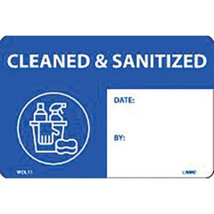 NMC - Safety & Facility Labels; Message Type: COVID-19; Safety ; Header: None ; Legend: Cleaned & Sanitized Date: By: ; Graphic: Message & Graphic ; Material Type: Vinyl; Vinyl ; Language: English - Exact Industrial Supply