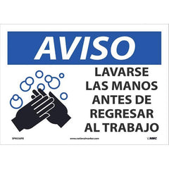 Sign: Rectangle & Square, ″Aviso Lavarse Las Manos Antes De Regresar Al Trabajo″ Vinyl, 10″ High