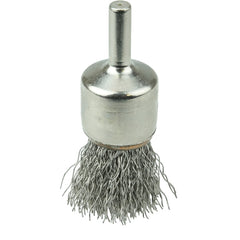 3/4″ Nickel-Plated Cup End Brush, .014″ Stainless Steel Crimped Wire Fill - All Tool & Supply