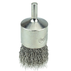 1″ Nickel-Plated Cup End Brush, .014″ Stainless Steel Crimped Wire Fill - All Tool & Supply