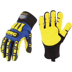 ironCLAD - Size 2XL (11), ANSI Cut Lvl A1, Abrasion Lvl 5, Cut Resistant Gloves - 11" Long, Uncoated, Polyester Lining, Slip-On Cuff, Blue/Yellow, Paired - All Tool & Supply