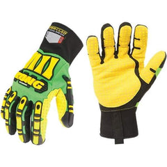 ironCLAD - Size L (9), ANSI Cut Lvl A5, Cut Resistant Gloves - 11" Long, Uncoated, Unlined, Slip-On Cuff, Green/Yellow, Paired - All Tool & Supply