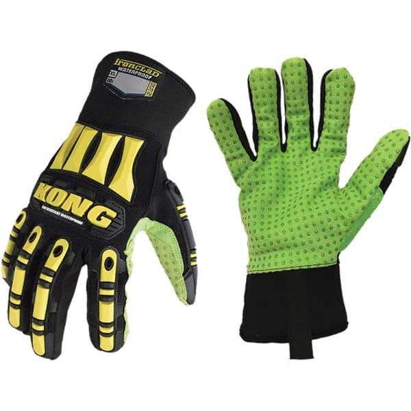 ironCLAD - Size XL (10), ANSI Cut Lvl A5, Abrasion Lvl 5, Cut Resistant Gloves - 11" Long, Uncoated, Polyester Lining, Slip-On Cuff, Black/Green, Paired - All Tool & Supply