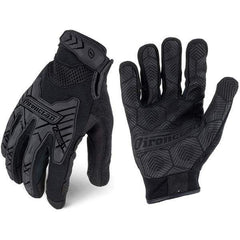 ironCLAD - Size L (9) Synthetic Leather Work Gloves - For Mechanic's & Lifting, Uncoated, Hook & Loop Cuff, Full Fingered, Black, Paired - All Tool & Supply