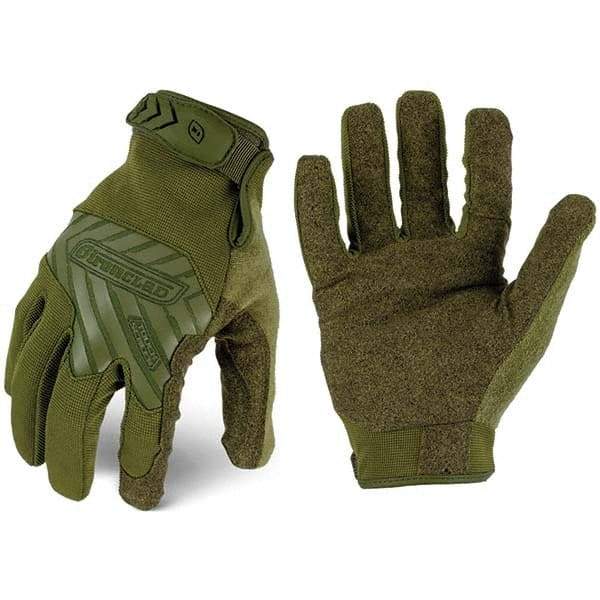 ironCLAD - Size M (8) Synthetic Leather Work Gloves - For Mechanic's & Lifting, Uncoated, Hook & Loop Cuff, Full Fingered, Olive Drab Green, Paired - All Tool & Supply