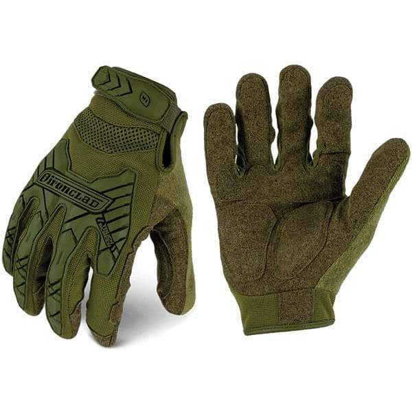 ironCLAD - Size S (7) Synthetic Leather Work Gloves - For Mechanic's & Lifting, Uncoated, Hook & Loop Cuff, Full Fingered, Olive Drab Green, Paired - All Tool & Supply