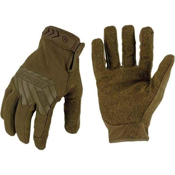 ironCLAD - Size M (8) Synthetic Leather Work Gloves - For Mechanic's & Lifting, Uncoated, Hook & Loop Cuff, Full Fingered, Coyote, Paired - All Tool & Supply