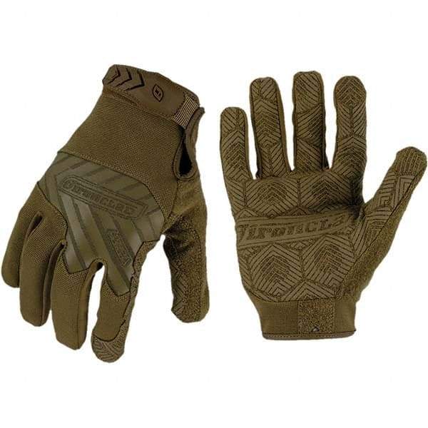 ironCLAD - Size XL (10) Synthetic Leather Work Gloves - For Mechanic's & Lifting, Uncoated, Hook & Loop Cuff, Full Fingered, Coyote, Paired - All Tool & Supply