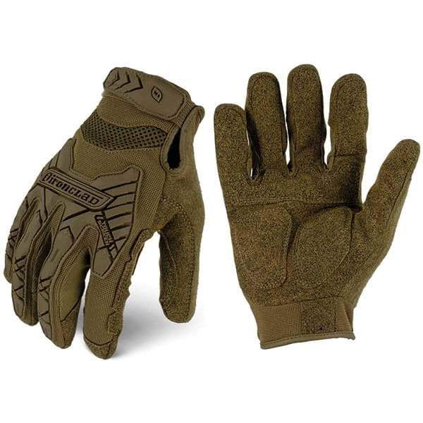 ironCLAD - Size S (7) Synthetic Leather Work Gloves - For Mechanic's & Lifting, Uncoated, Hook & Loop Cuff, Full Fingered, Coyote, Paired - All Tool & Supply