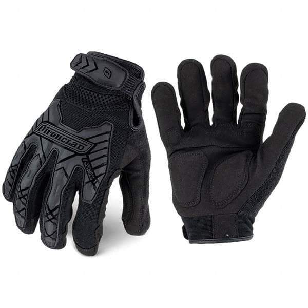 ironCLAD - Size L (9) Synthetic Leather Work Gloves - For Mechanic's & Lifting, Uncoated, Hook & Loop Cuff, Full Fingered, Black, Paired - All Tool & Supply