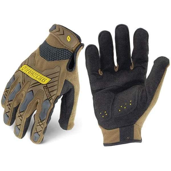 ironCLAD - Size L (9) Synthetic Leather Work Gloves - For Mechanic's & Lifting, Uncoated, Hook & Loop Cuff, Full Fingered, Coyote, Paired - All Tool & Supply