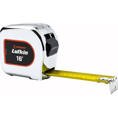 Lufkin - Tape Measures; Length (Feet): 16.000 ; Width (Inch): 1 ; Graduation (Inch): 1/10; 1/100 ; Graduation (Feet): 1/10; 1/100 ; Blade Material: Steel ; Case Material: Chrome - Exact Industrial Supply