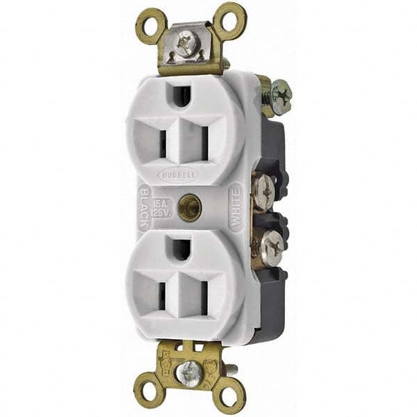 Hubbell Wiring Device-Kellems - 125V 15A NEMA 5-15R Industrial Grade White Straight Blade Duplex Receptacle - All Tool & Supply