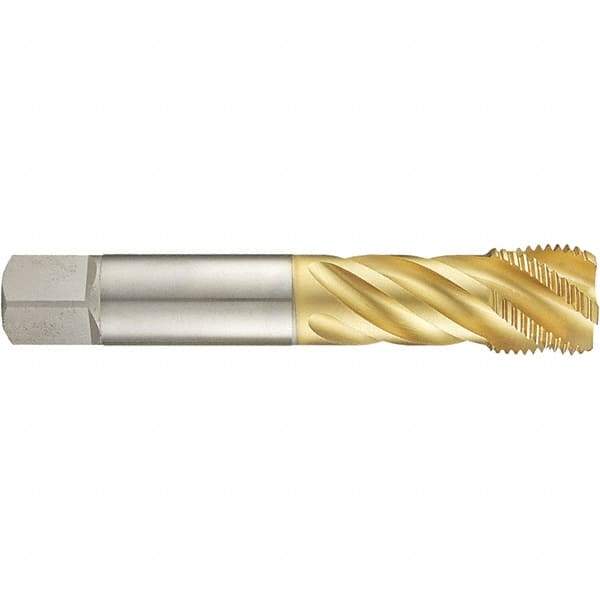 Guhring - 1-3/8-8 UNF 4 Flute 2B Modified Bottoming Spiral Flute Tap - High Speed Steel, TiN Finish, 7.874" OAL, Right Hand Flute, Right Hand Thread, H7, Series 4289 - Exact Industrial Supply