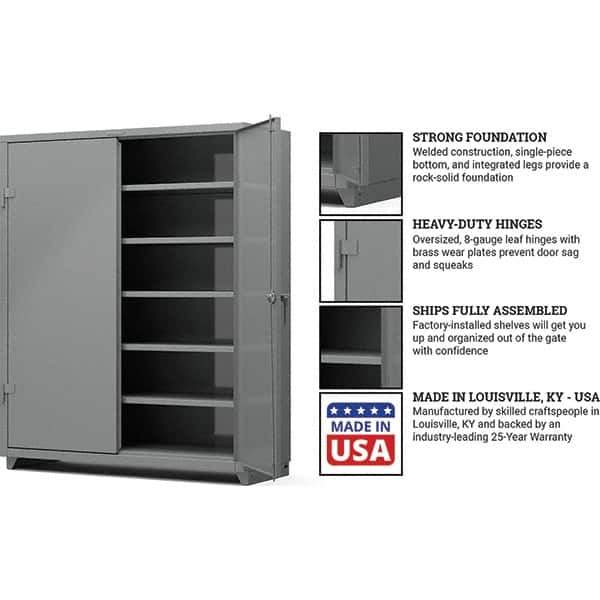 Strong Hold - 5 Shelf Locking Storage Cabinet - Steel, 60" Wide x 24" Deep x 75" High, Medium Gray - All Tool & Supply