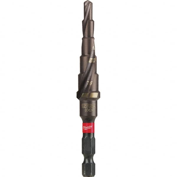 Milwaukee Tool - 6 Hole Sizes, 1/8 to 1/2" Hole Diam Steel Rapid Strike Tip Step Drill Bit - All Tool & Supply