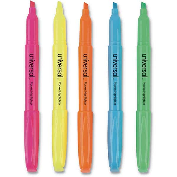 Highlighter Marker: Assorted Color, Fluorescent, Chisel Point 5 Pc