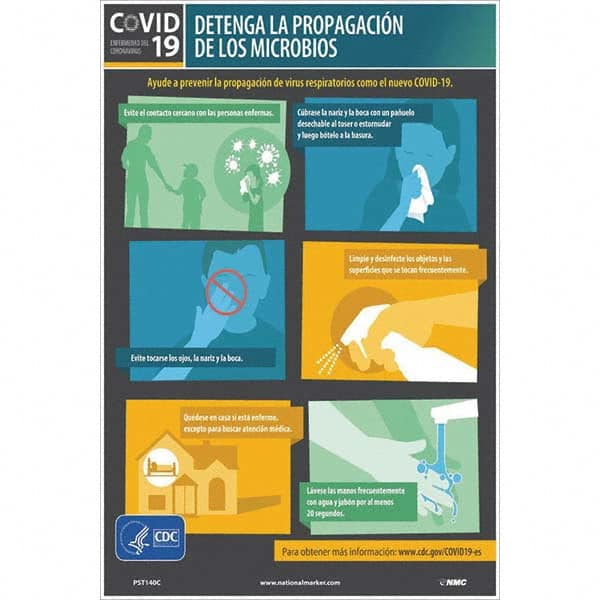 NMC - "DETENGA LA PROPAGACI\xD3N DE LOS MICROBIOS", 12" Wide x 18" High, Vinyl Safety Sign - All Tool & Supply