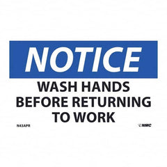 NMC - 1 5-Piece Restroom, Janitorial & Housekeeping Label - Legend: Notice - Wash Hands Before Returning to Work - All Tool & Supply