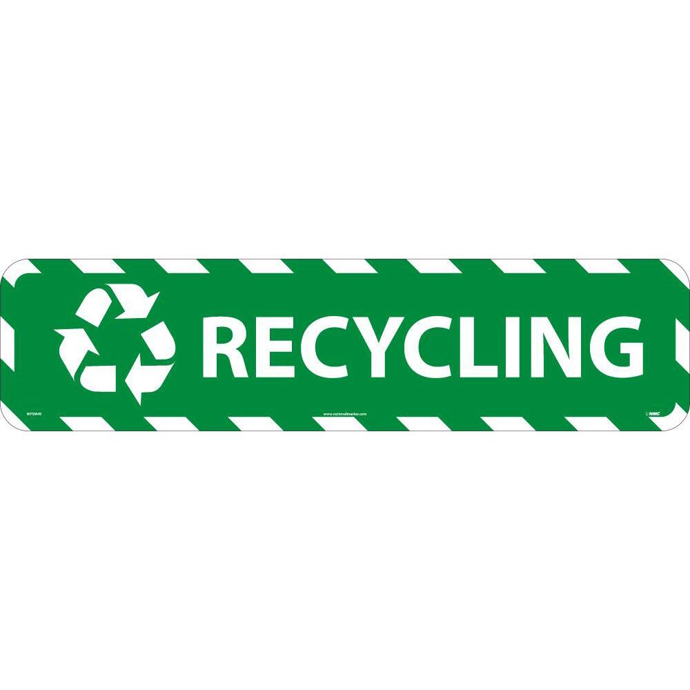 NMC - Adhesive Backed Floor Signs; Message Type: Restroom, Janitorial & Housekeeping ; Graphic Type: Recycling ; Message or Graphic: Message & Graphic ; Legend: Recycling ; Color: Green; White ; Special Color Properties: No Special Properties - Exact Industrial Supply