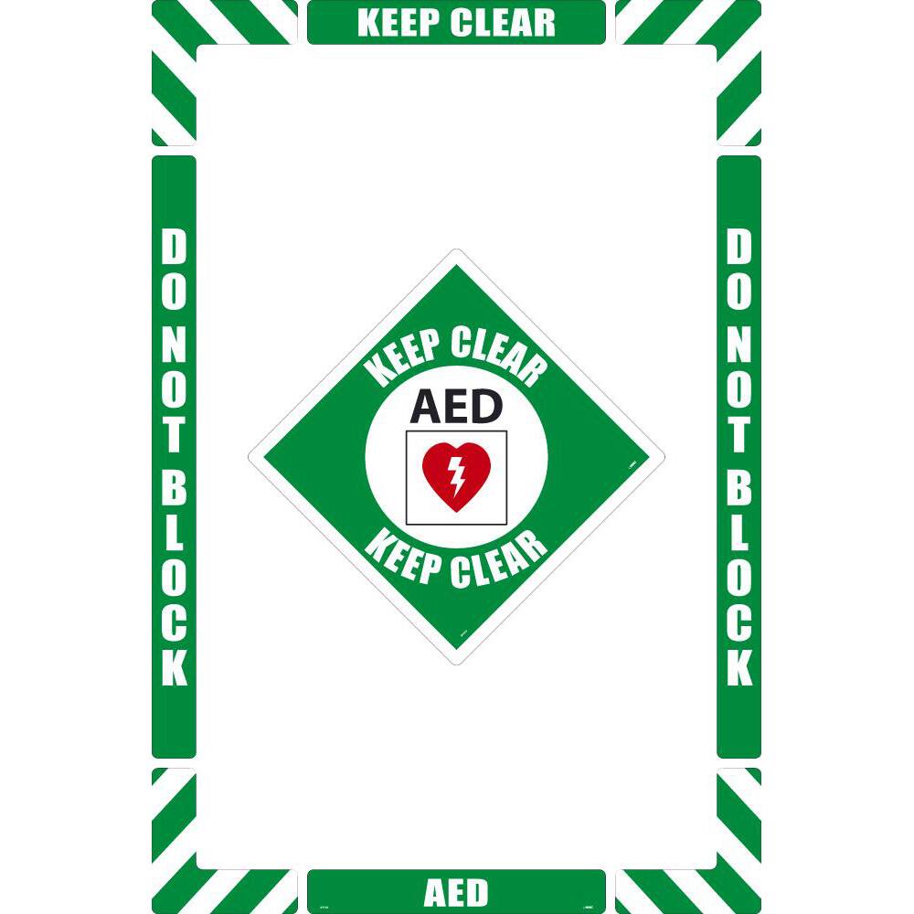 NMC - Adhesive Backed Floor Signs; Message Type: Security & Admittance ; Graphic Type: Arc Flash ; Message or Graphic: Message & Graphic ; Legend: AED Keep Clear ; Color: Green; White; Black; Red ; Special Color Properties: No Special Properties - Exact Industrial Supply